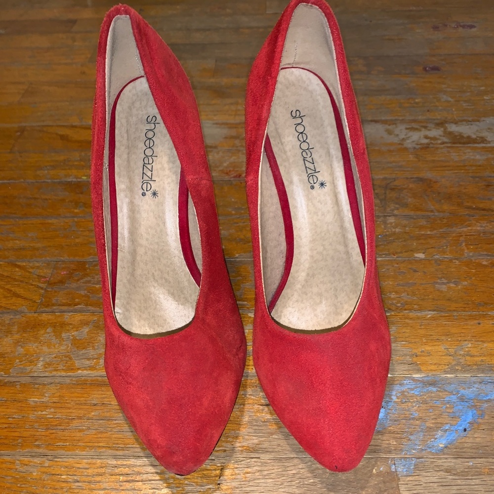 Red suede high heels